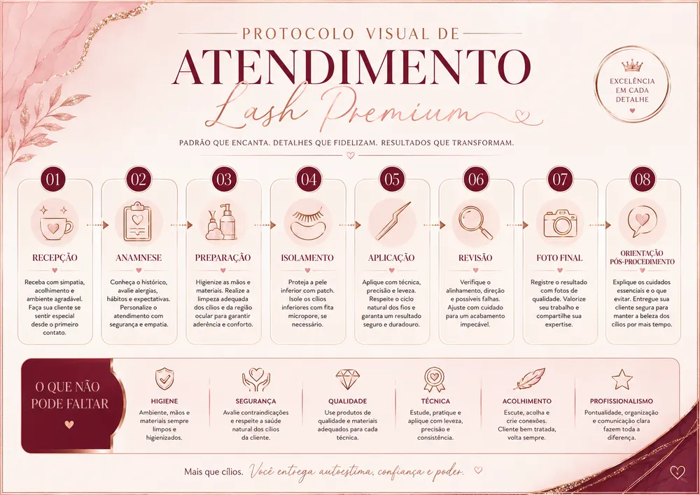Protocolo visual de atendimento Lash Premium